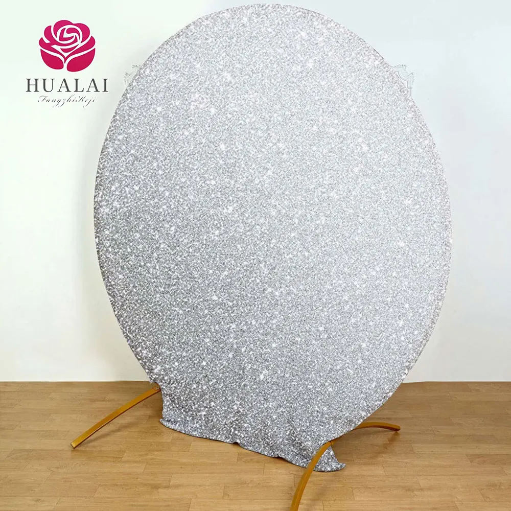 glitter shimmer tinsel metallic sided spandex fit circle round arch backdrop curtain decoration cover for party wedding photo