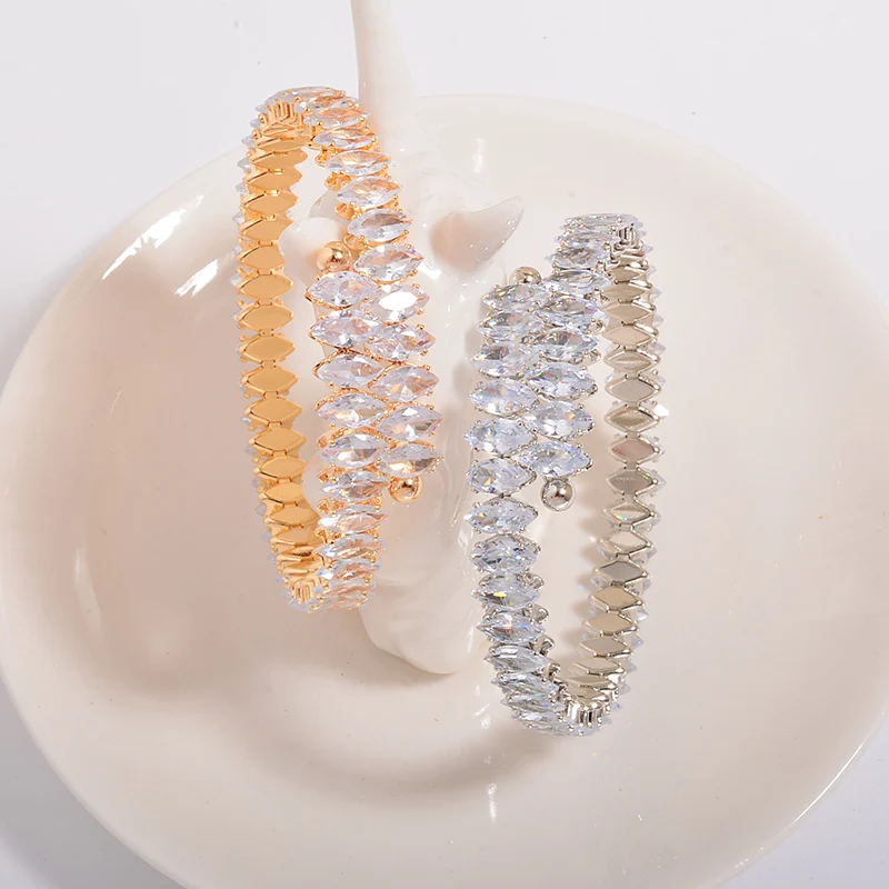 HOT Hawaiian sexy zircon retro wedding glass Brass Ice Cream Baguette diamond lady bracelet