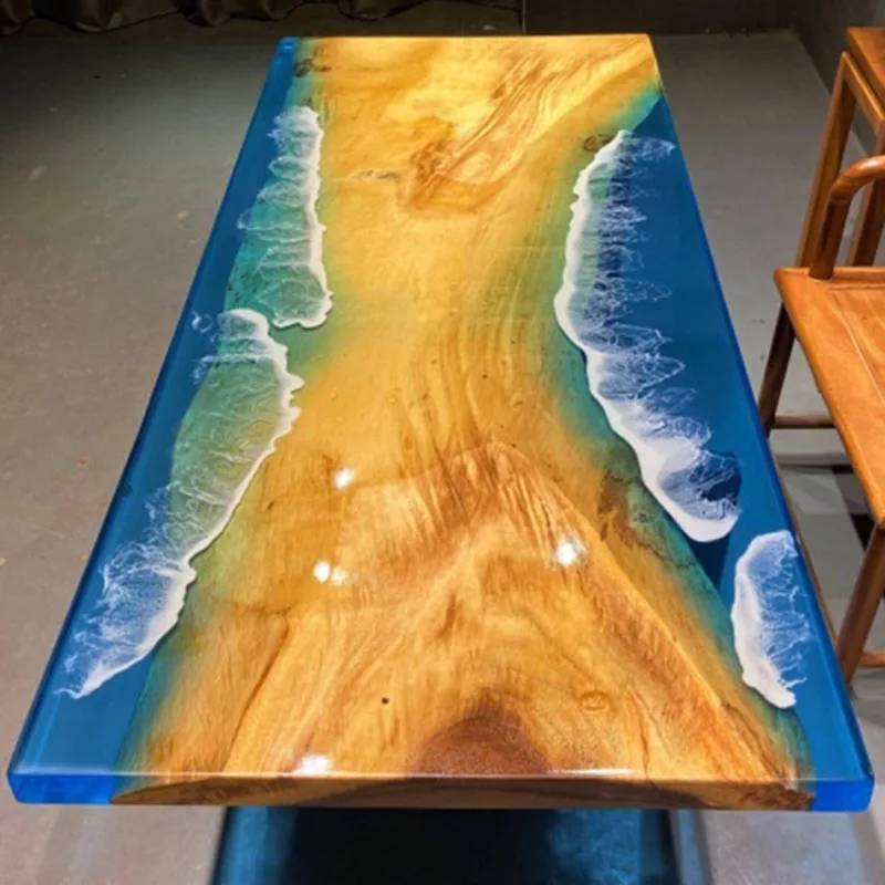 Custom Luxury Coffee Solid Wood River design Dining table restaurant table Resin Epoxy table