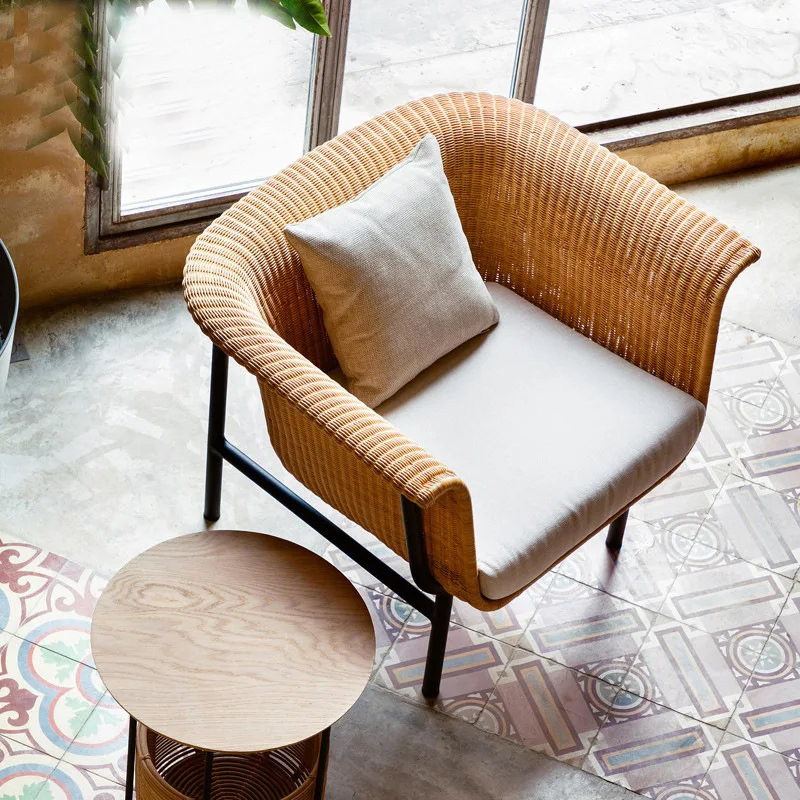 Outdoor Furniture Rattan Armchair Wood Leisure Sofa Chairs  Luxury Living Room Nordic Beach Designer Modern Lounge Chair