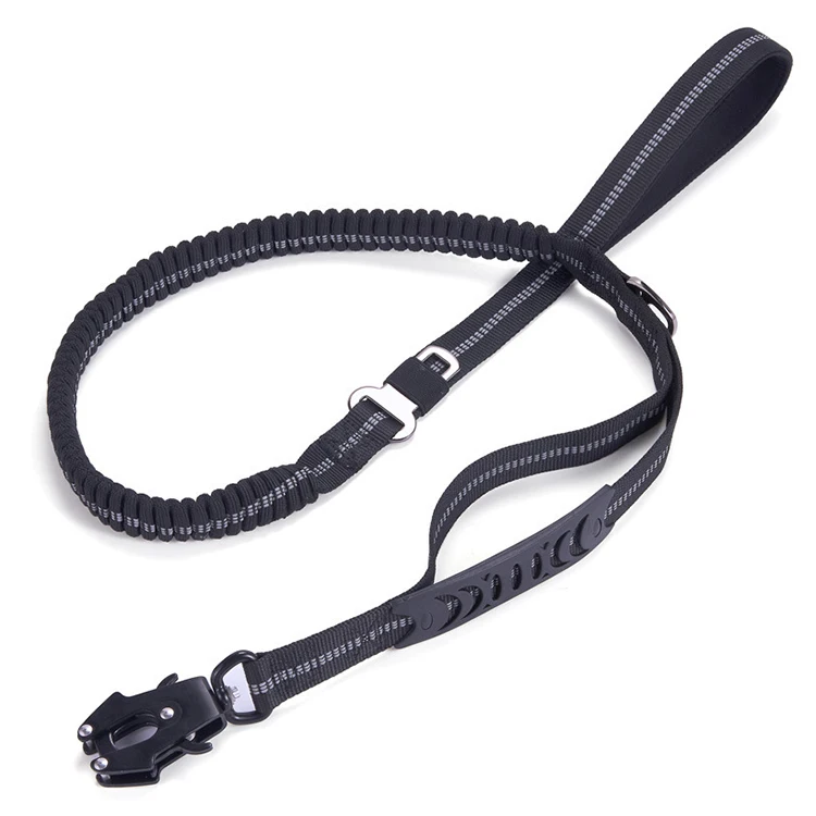 Double Handle Pet Leash Dog Seat Belt Heavy Duty Long Bungee Reflective Custom Logo Multifunction Tactical Frog Clip Dog Leash