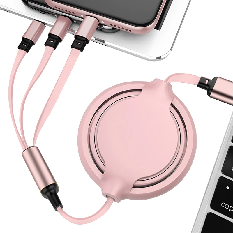 Custom logo retractable cable charging 3 in 1 cable mobile phone charger for iphone type c micro usb
