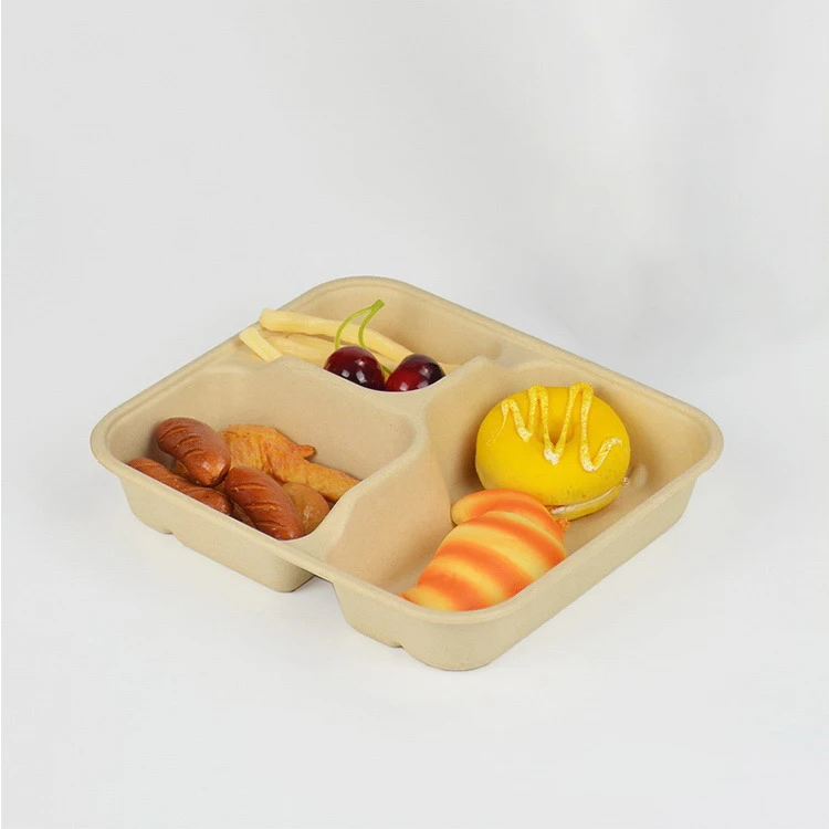 Biodegradable sugarcane Paper Lunch Box Disposable bagasse Pulp Fast Food Takeaway Food Container Lunch Box