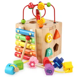 Multifunctional 6 in 1Pull Radish Catch Bug Hundred Treasure Box Male And Female Shape Pairing Board Music Percussion Piano Toys
