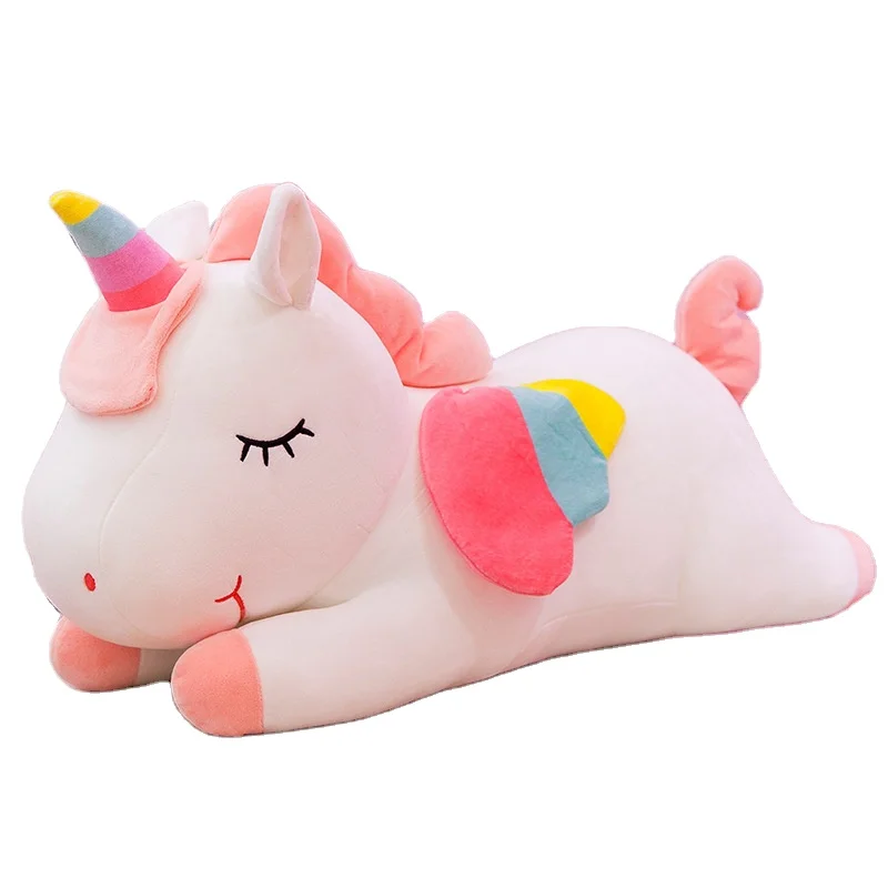 Kawaii Lying Unicorn Plush Toy Stuffed Soft Cute White Pink Horse Appease Doll Toys for Kids Girls Birthday Gift New