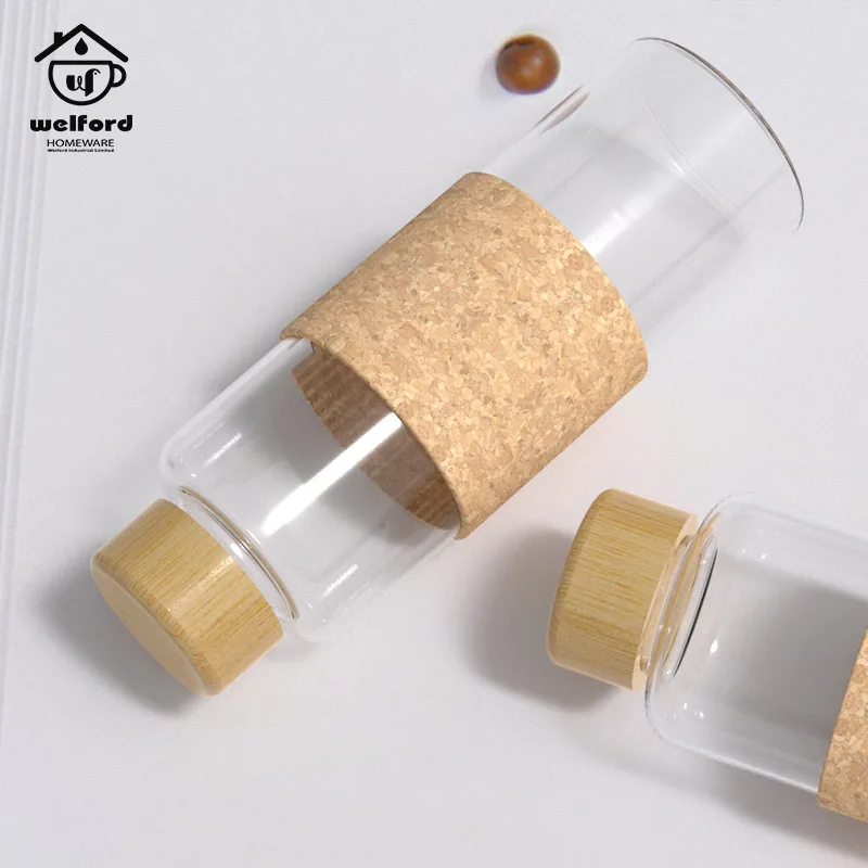 
WF-DK-GL08 cork Drinking water bottle glass bottle Carafe Bamboo Wooden cover 