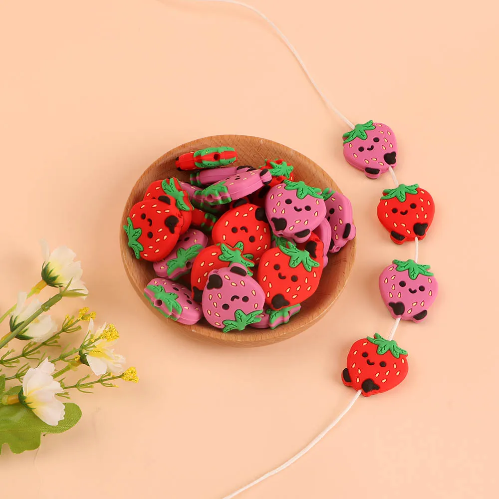 New Design Lovely Neutral Silicon Beads Food Grade Fruit Shape Strawberry Loos Bead