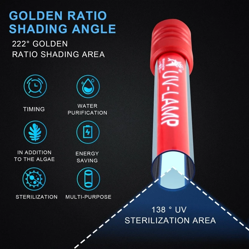 Aquarium Clean Glass UVC Lamp 9W 11W 13W UV Sanitizer Submersible Light with Timer Aquarium Water Clean