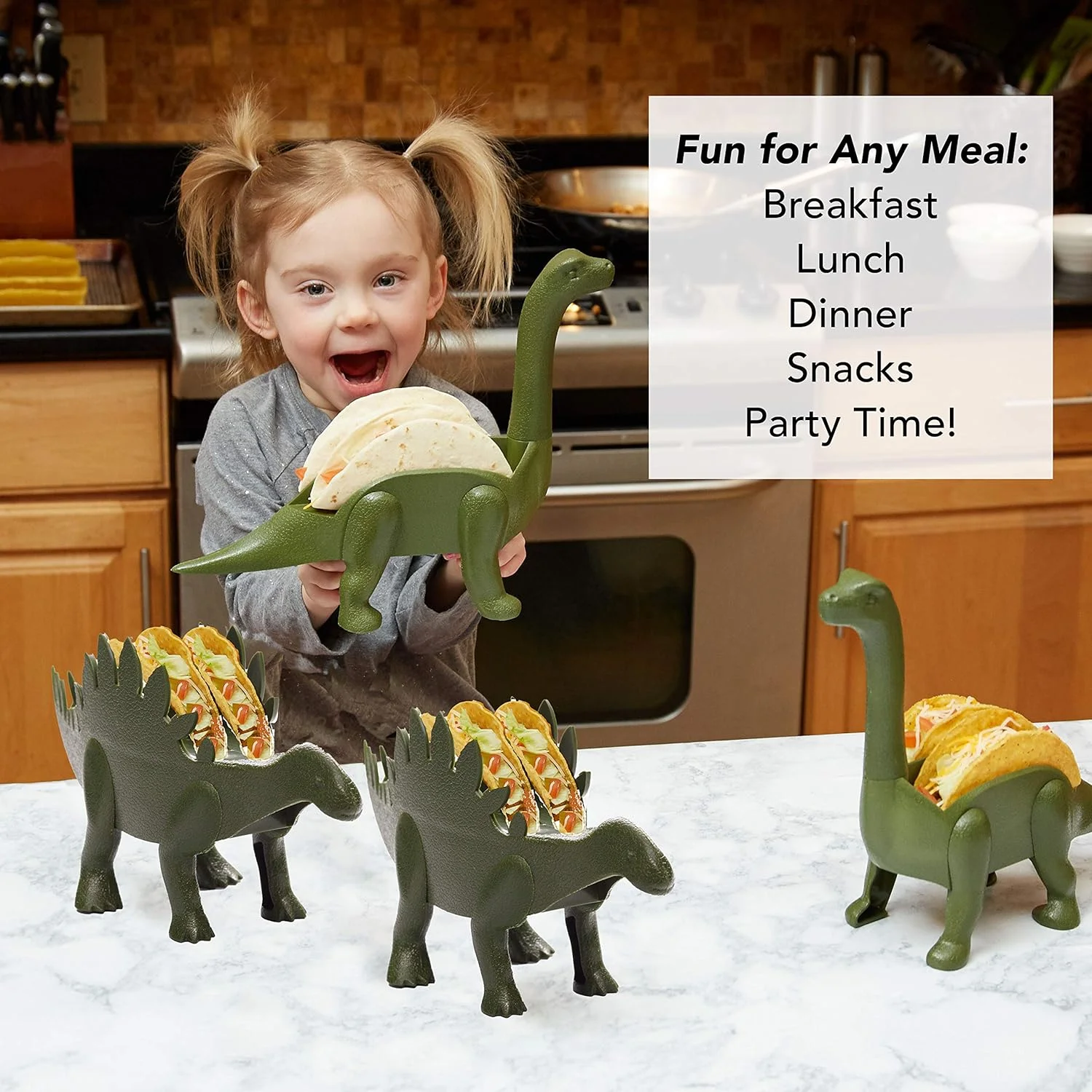 Kid at Heart Crafts Dinosaur Food Holder Fun Kitchen Gadgets - Taco Tuesdays Holder Party Accessory  Green
