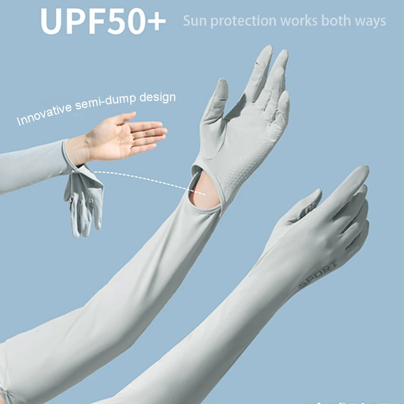 Summer Outdoor Arm Hand Protection Sunscreen Gloves UPF 50+ Foldable Touch Screen Gloves