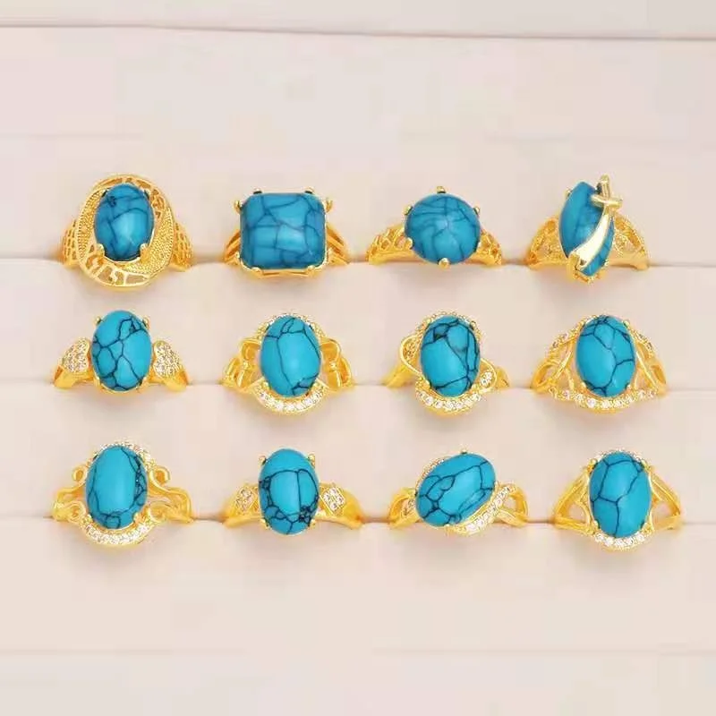 Jxx JJZ-68 24K позолоченные натуральный богемный синий драгоценный камень ringturquoise овальным вырезом кольцо синих камней для