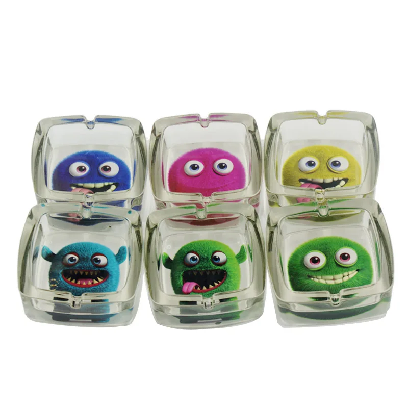 ATY028 Cartoon Square 95mm Ash Tray Decoration Smoking Gifts Cigarette Accessory Glass Ashtray