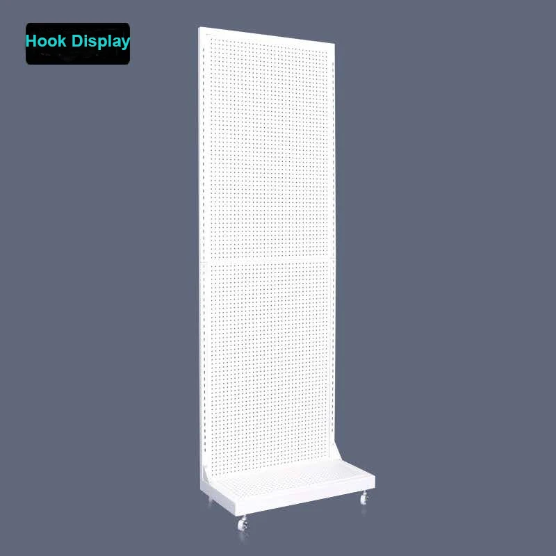 Customized design floor stand wood portable display supermarket Shelf metal Hook Display rack