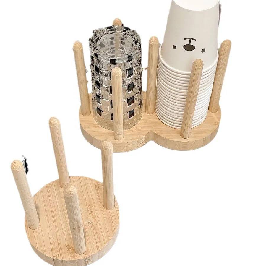 Bathroom Cup Dispenser 3oz Bamboo Holder Wooden Disposable Cup Organizer Disposable Paper Cup Holder for Bathroom