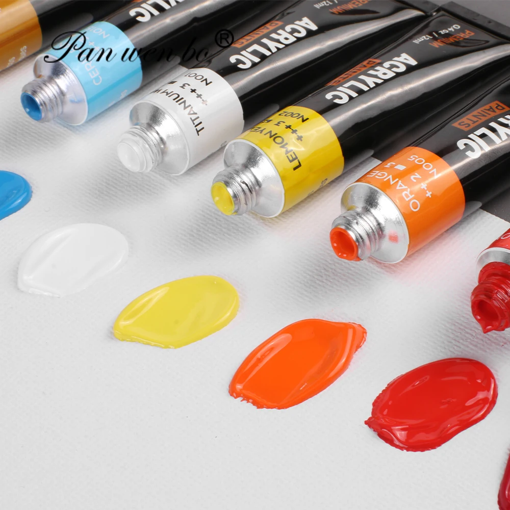 Panwenbo 12ml 24 Colors Acrylic Colour Tube Non Toxic Kids Artists Acrylic Paint Set For Canvas Wood Fabric Ceramic