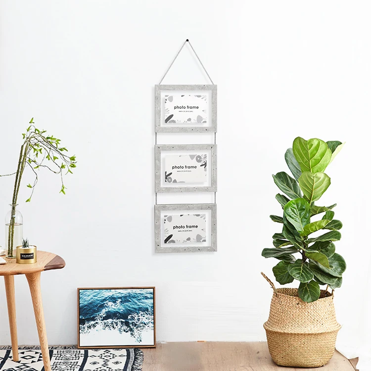 Natural MDF Moulding  3 Pictures Floating Wooden Wall Hanging Double Sided Glass Photo Picture Frame