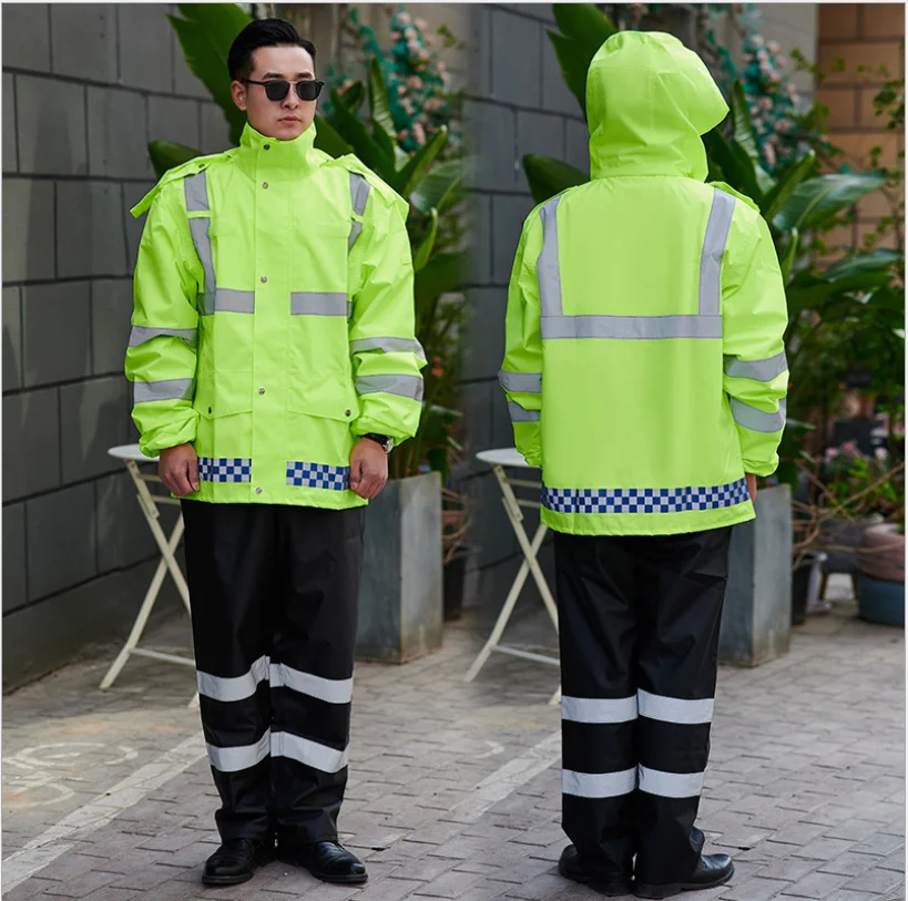 Wholesale adult thickened reflective raincoat outdoor traffic sanitation split suit raincoat high-speed urban management