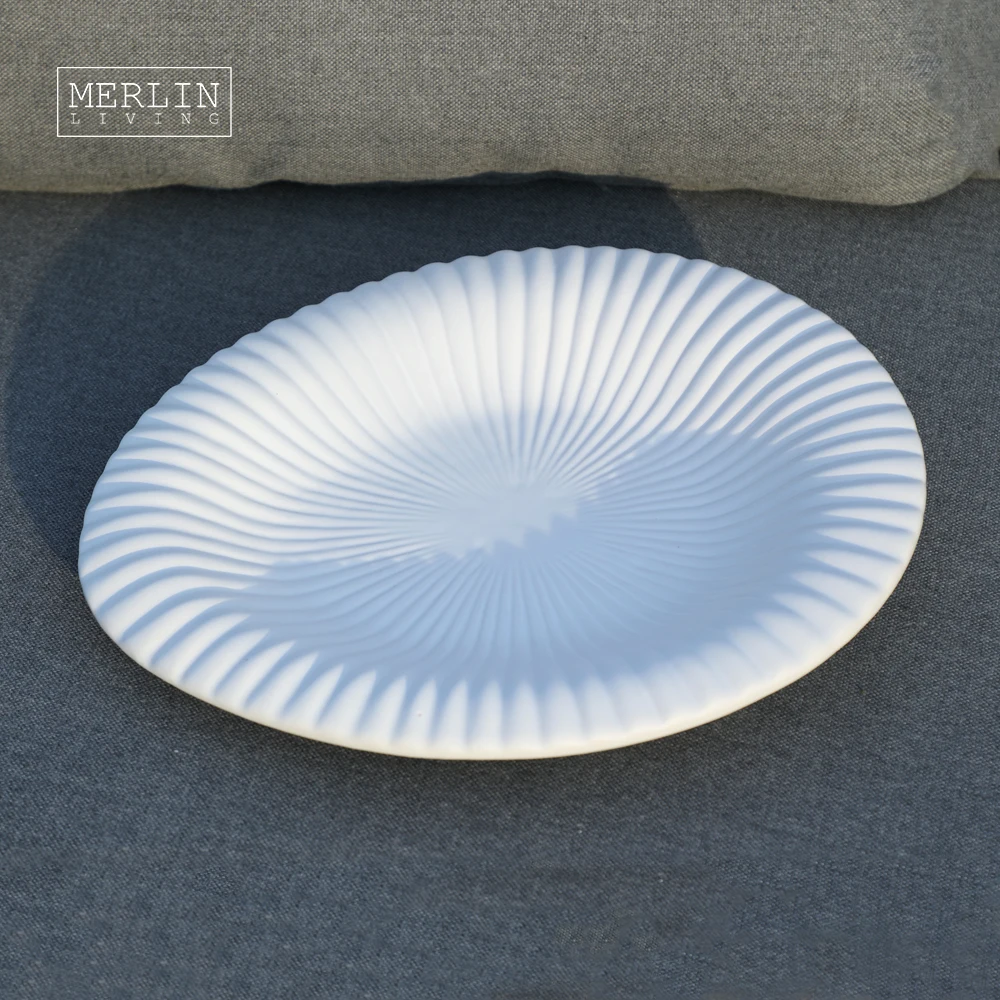Merlin Living Minimalist White Ceramic Fruit Plate Ceramic Home Decor Fruit Bowl Nordic Home Decor Chaozhou Ceramic Factory OEM