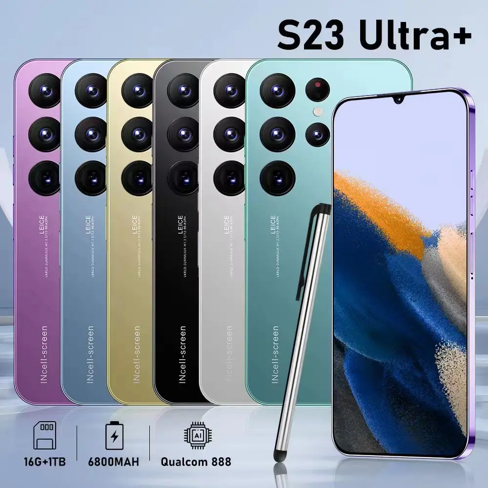 Hot Selling S23+ ULTRA Original 16gb+512gb 48MP+100MP Fingerprint Unlock 7300mAh Android 12.0 Cell Phone Smart Mobile Phone