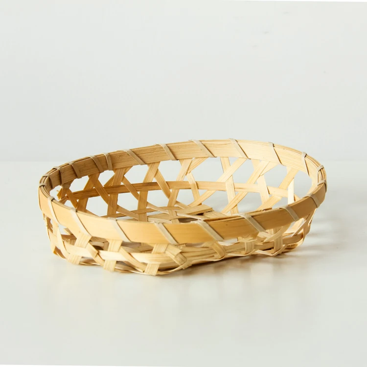 Biodegradable kitchen vegetable storage picnic round straw/wood woven bamboo hamper basket set with lid for gifts