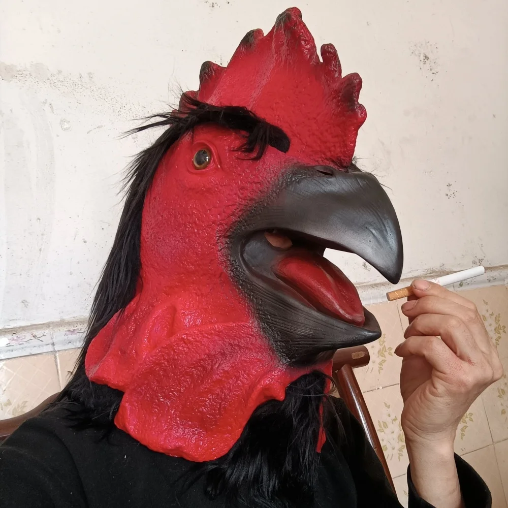 1pc Rooster Head Cover Mask Red Latex Chicken Mask Halloween Novelty Costume Cosplay Party Animal Funny Cock Head Prank Props