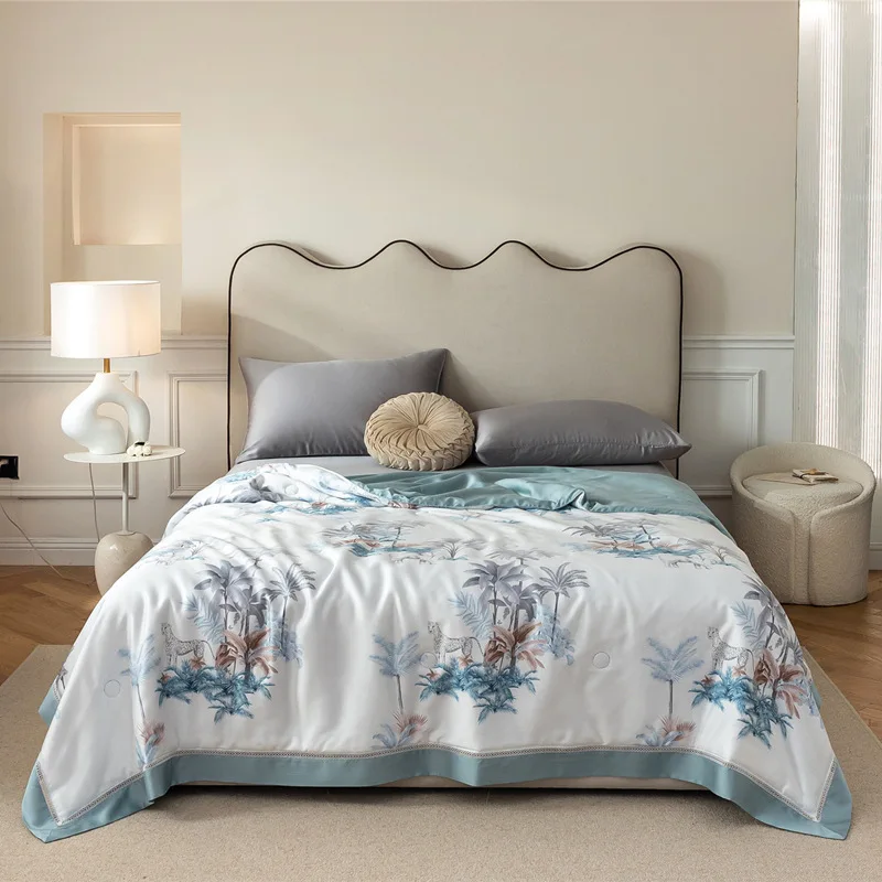 60s sateen fabrics Light luxury skin friendly summer cool quilt washable European Style thin summer air conditioner quilt