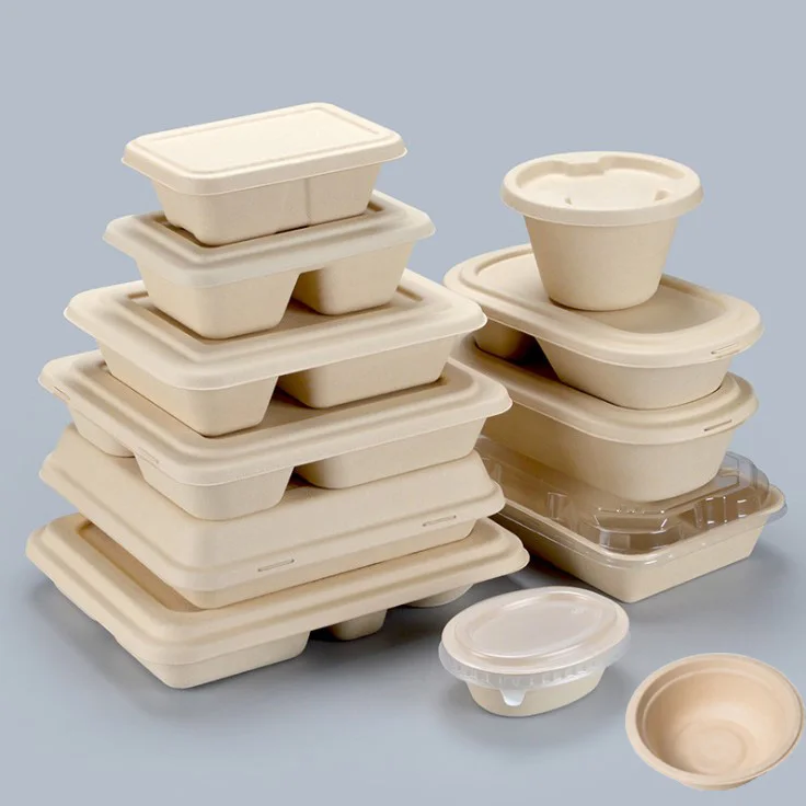 Factory Supply Compostable Disposable Bamboo Pulp Dinnerware Biodegradable Food Bowls With Covers