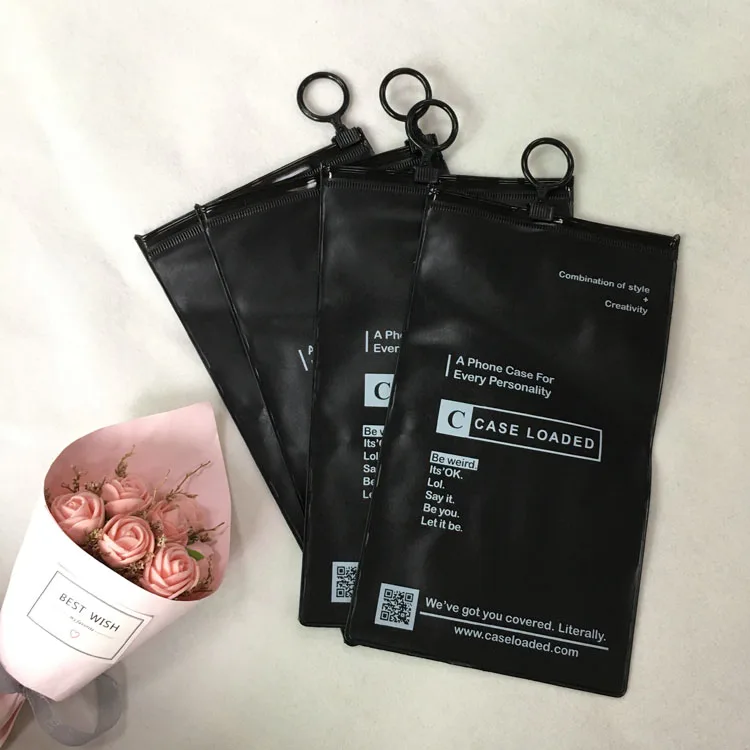 PVC Zipper Bag Phone Case Custom Logo Plastic with Logo Printing for Packaging Phone Matte Black Color Packing Package PE Accept
