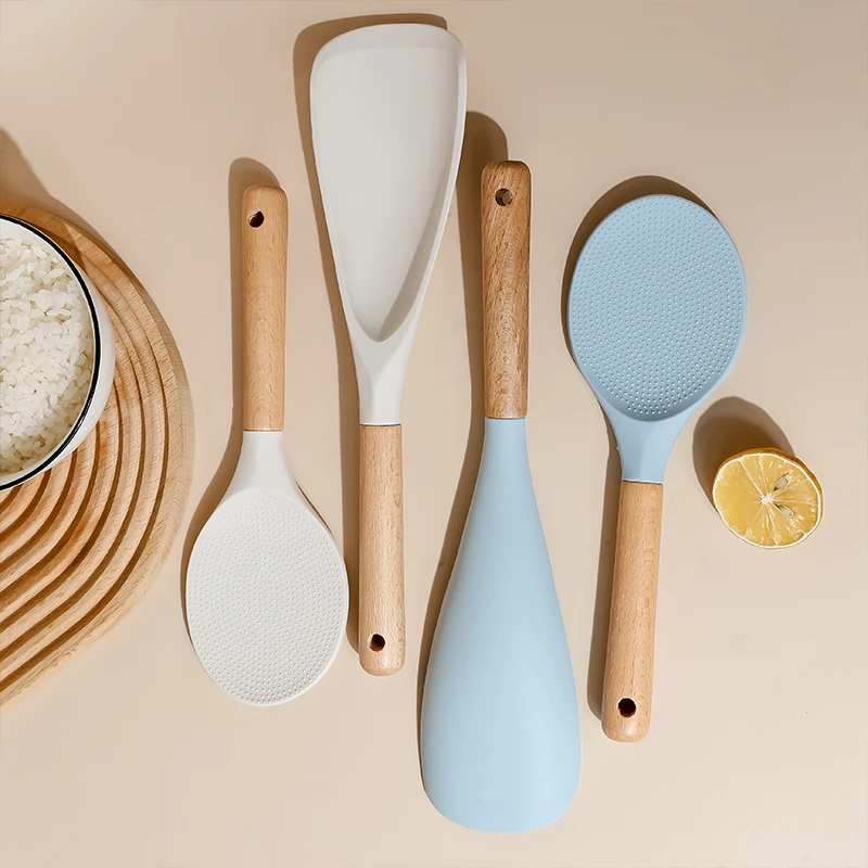 Luxury kitchen cooking silicone utensils set non stick silicone rice spoon rice spatula