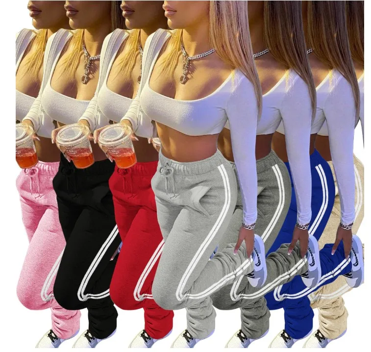 S390058 spring 2021 fall 7colors white tshirt crop top with stack sweat pants two piece jogger 2 piece set