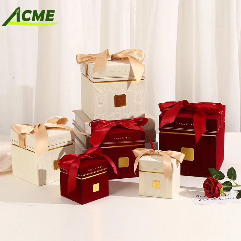 Custom High-End Plush Velvet Bow Gift Box Birthday gift box for Cosmetics Wedding Candy Gifts