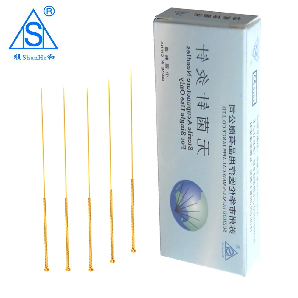 CE & ISO Gold plated acupuncture needles without/with a tube in a plastic bag