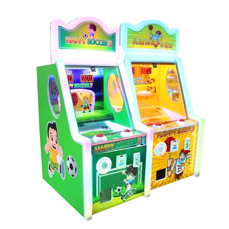 Threeplus coin pusher arcade game happy soccer 3 machine kids football shooting machine