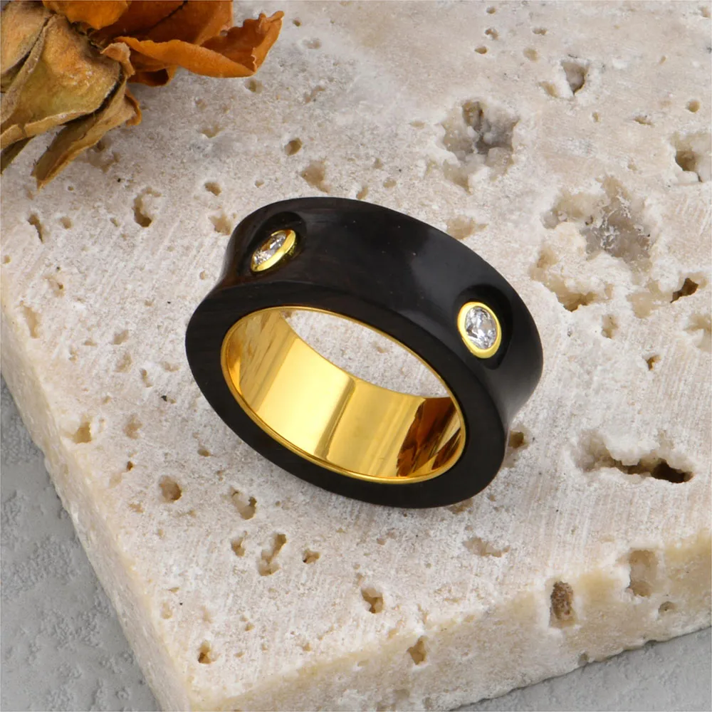 JohnsonGems Luxury Custom Wedding Engagement Rings For Women Vintage 18k Gold Plated 316L Stainless Steel Zircon Ring