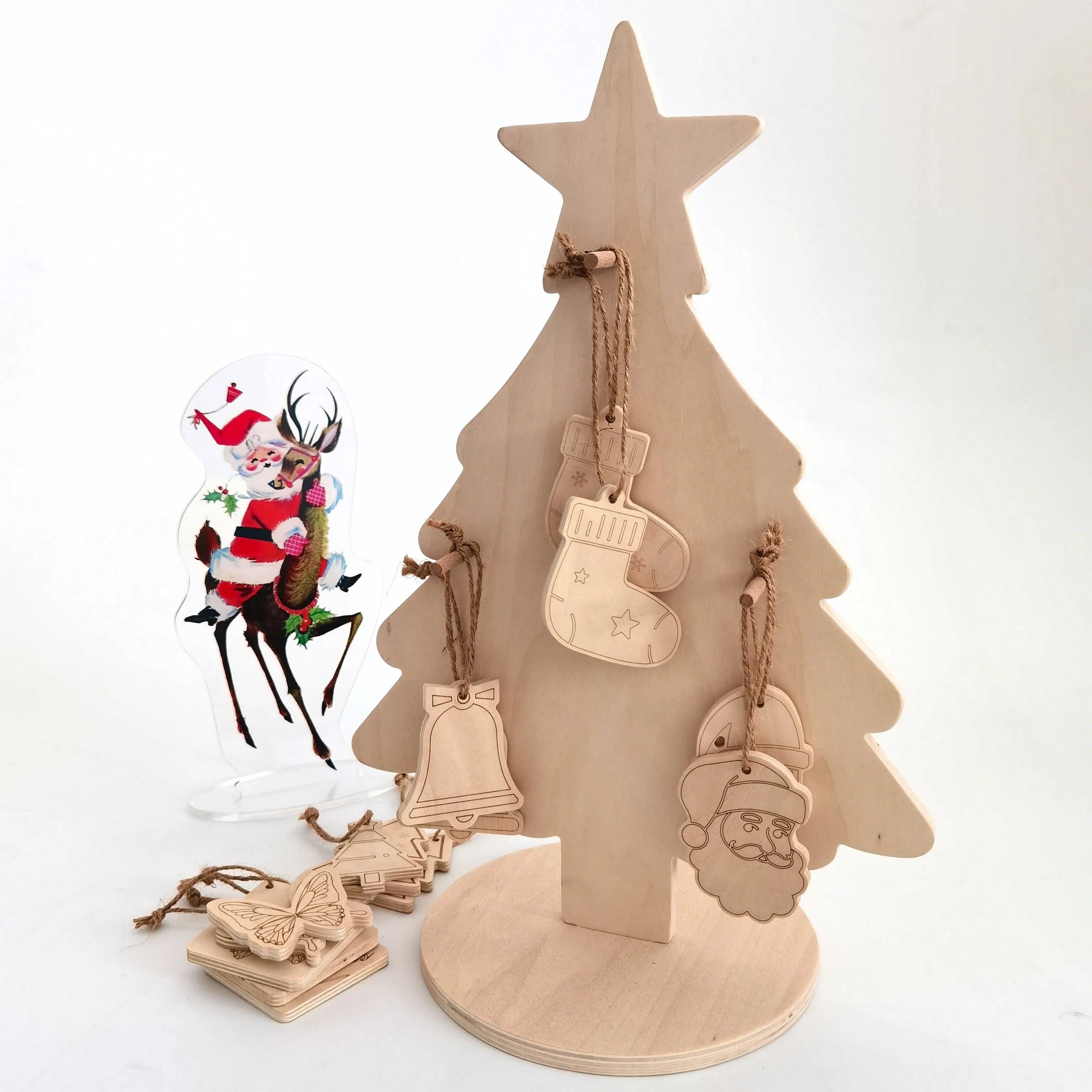 Multiple Designs Thick Plywood Christmas Hanging Ornaments Holiday Decoration Factory Direct Ornaments for Christmas Tree