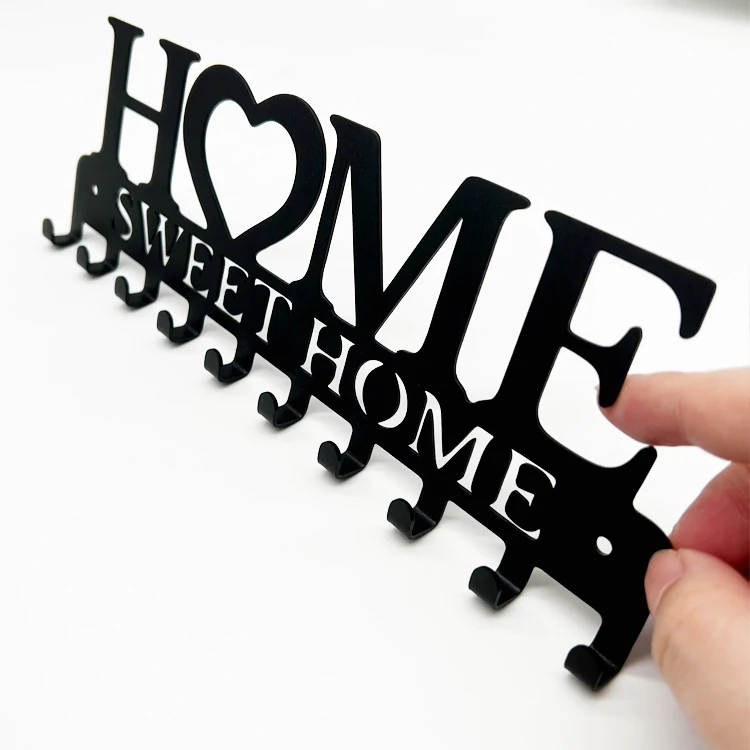 Custom Kitchen Office Wall Mounted Black Metal Key Holder Hook Hanger Rack