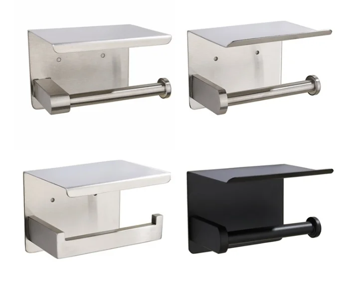 Rustproof Self Adhesive Toilet Paper Holder with Phone Shelf SUS304 Stainless Steel Wall Mounted Toilet Paper Tissue Roll Holder