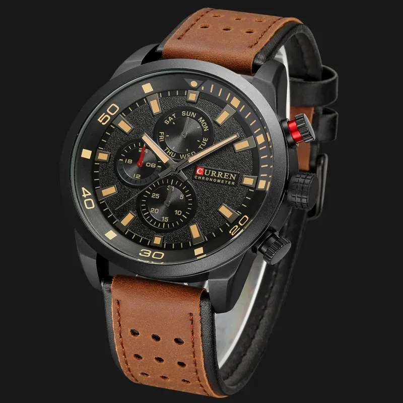 CURREN 8250 Men Japan 24mm Quartz Watch Luxury Brand Fashion Casual Week Display Leather Strap Sport Wristwatch