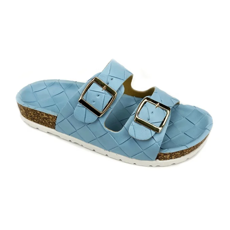 
Factory Supplier Woven Leather Sandal for Women Double Buckle Ladies Slide Slipper Female Girls Slippers Sandals Shoes OEM 
