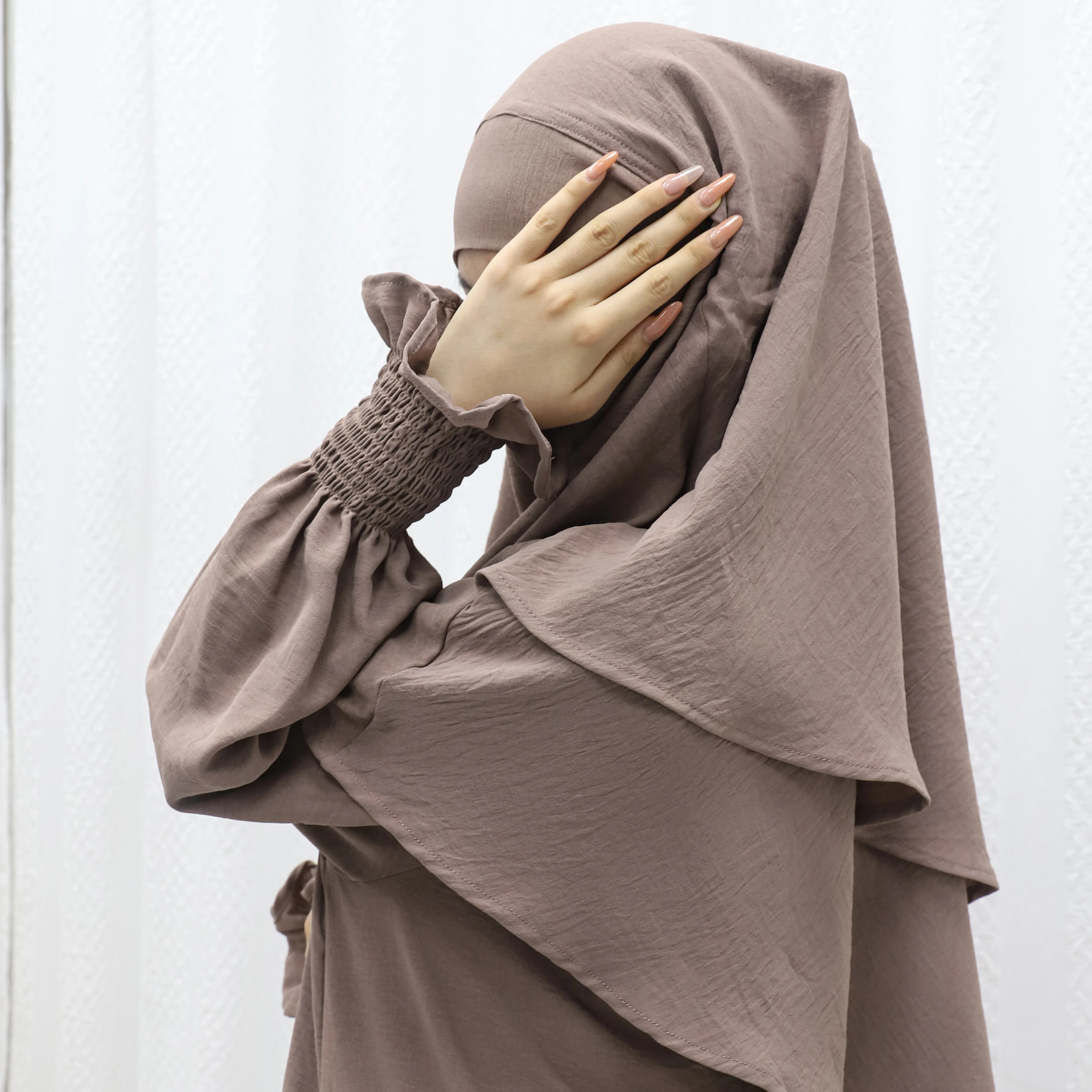 Islamic EID Clothing Plain Modesty Long Dress Simple Muslim Women Daily Clothes Abaya Two Layers Khimar