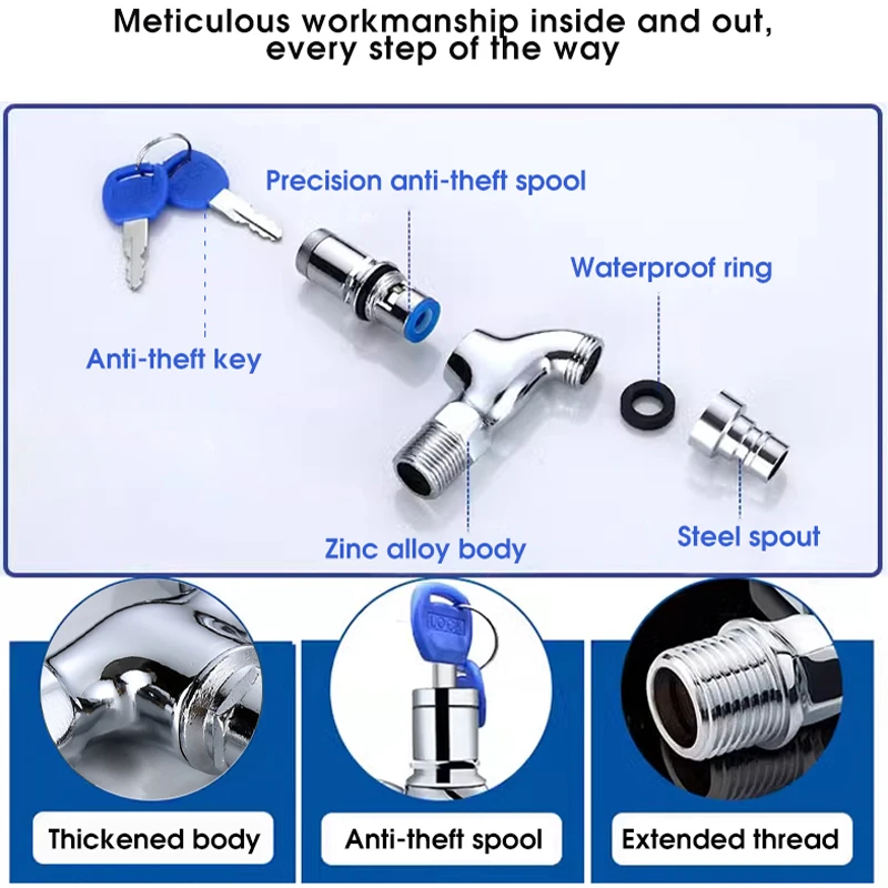 IFAN Anti-Theft Water Pipe Outdoor Garden Taps 1/2 Inch Brass Stainless Steel Faucets Bibcock With Lock
