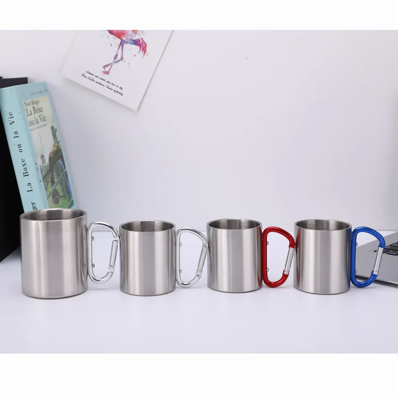 Portable Metal Travel Beer Mug Coffee Cup Outdoor Mountaineering Buckle Mug Camping Mugs With Handle