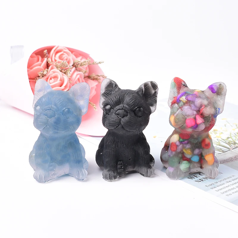 Obsidian Gravel Resin Animals Dog Crystal Obsidian Chips Small French Bulldog