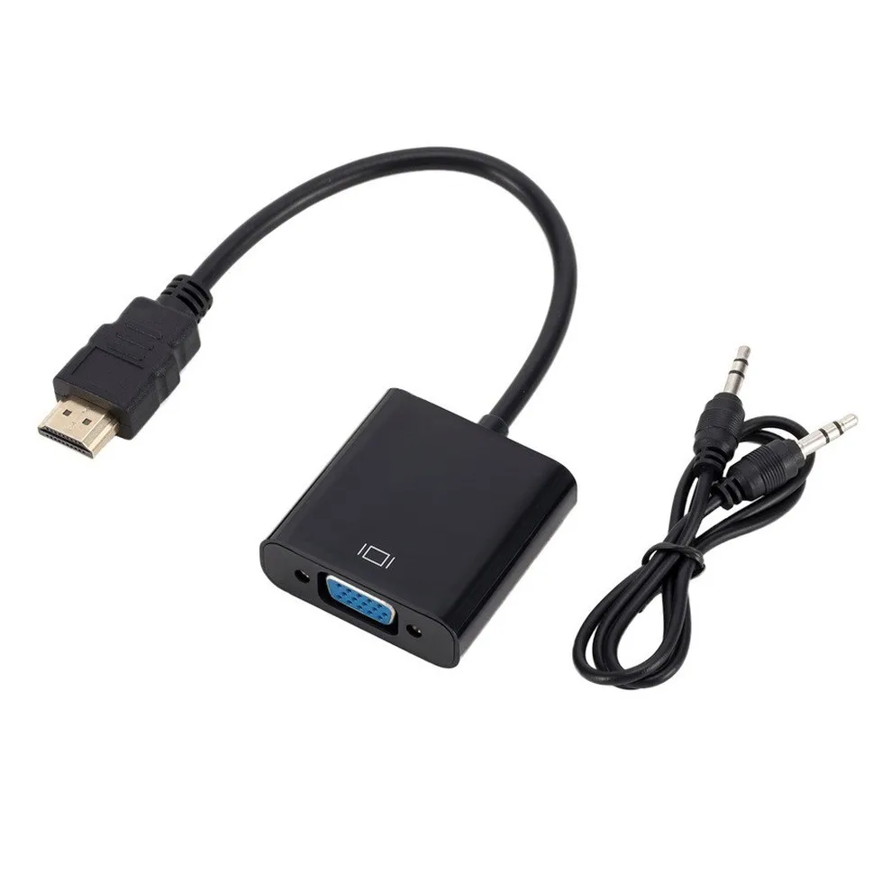 HDTV to VGA Adapter With 3.5mm jack Audio Power Supply Converter Cable HD Male To VGA Female Video Converter Adapter 1080P