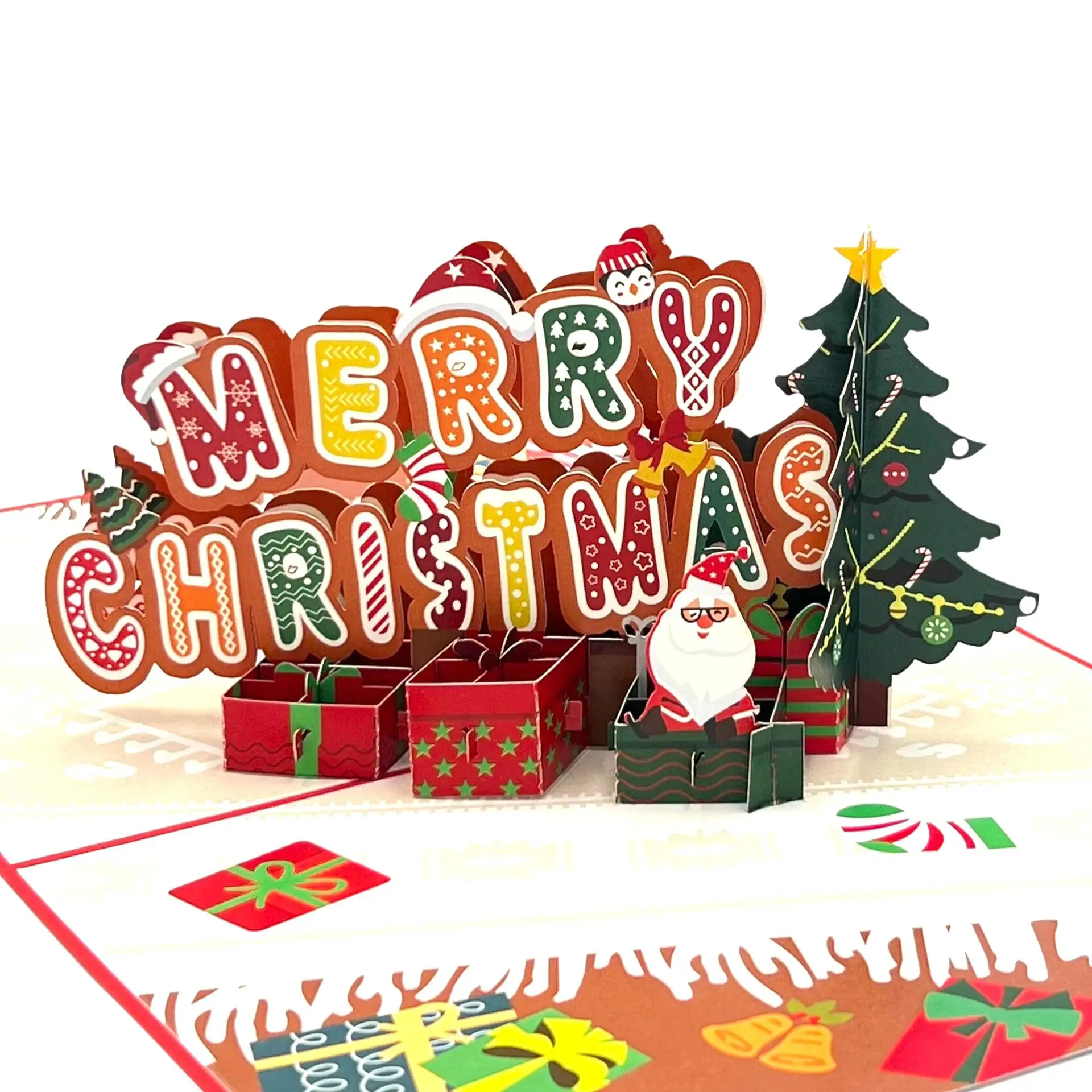 Merry Christmas Pop Up Card with Light and Music Handmade 3D Popup Greeting Cards Gift For Christmas