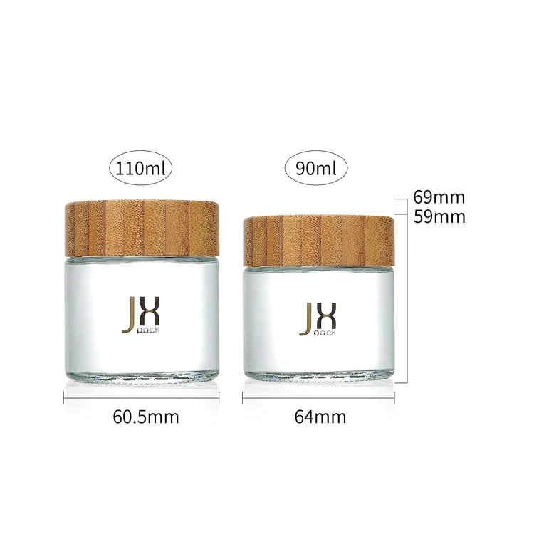 Custom Printed 90ml 110ml Food Child Resistant Storage Clear Cosmetic Smell Proof Glass Jar With Screw Top Lid