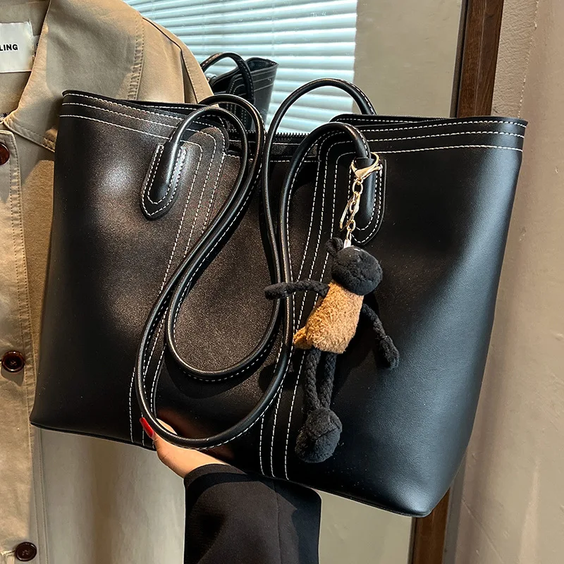 New Hot Ladies Large Pu Leather Tote Shoulder Bag Dropshipping Female Handbags Big Totes Bag With Zipper Handbags For Women