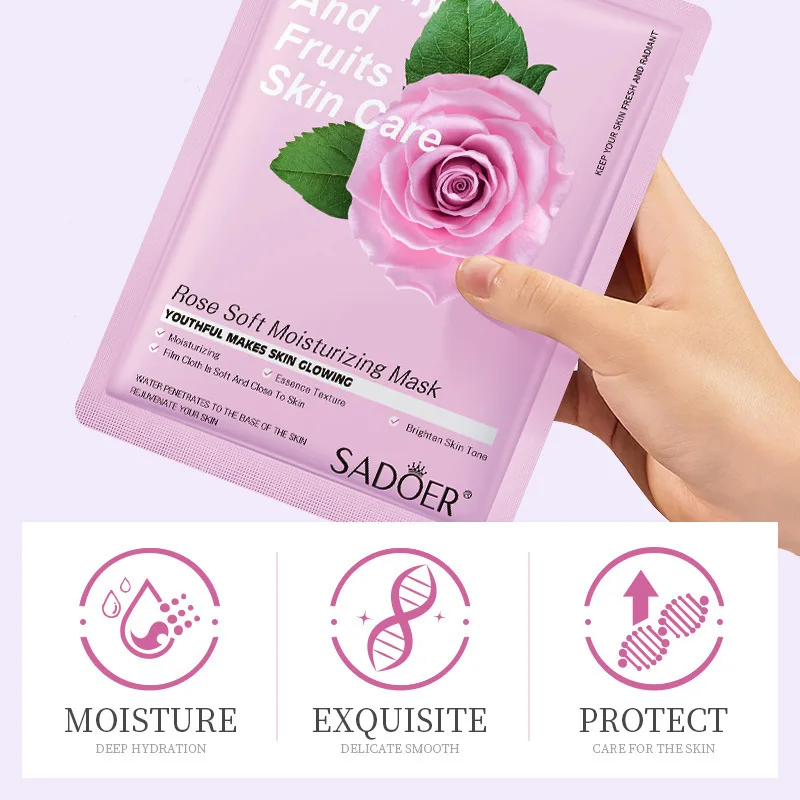 100%  Organic Best Whitening Moisturizing Sheet Mask Wholesale OEM Plant Rose Mask Hydrating moisturizing
