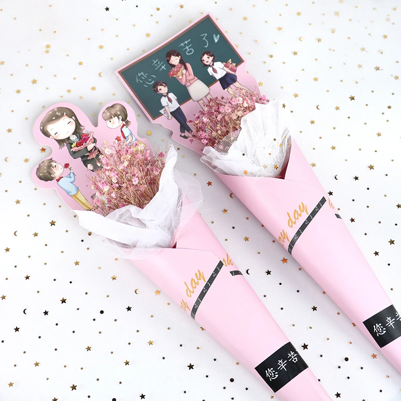 Cheap cartoon bouquet paper recycled colorful flower wrapping sleeve