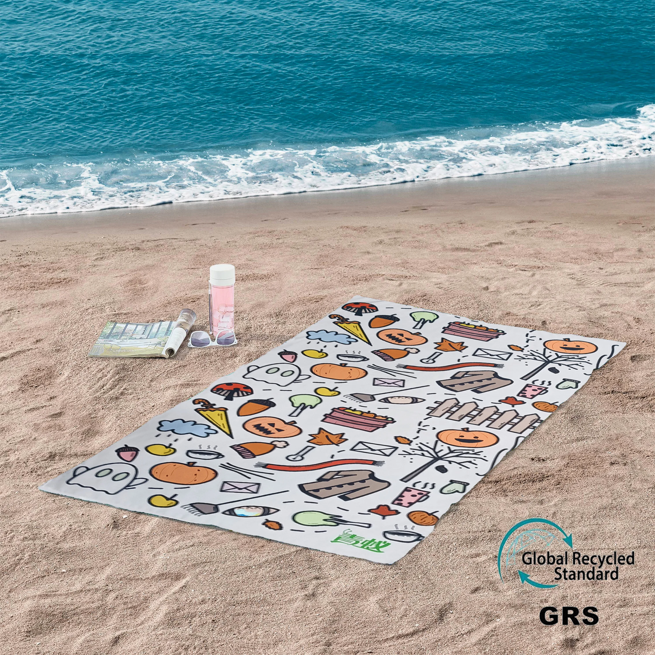 GRS eco friendly quick dry LOW MOQ custom printing extra large for beach sports travel microfiber towel